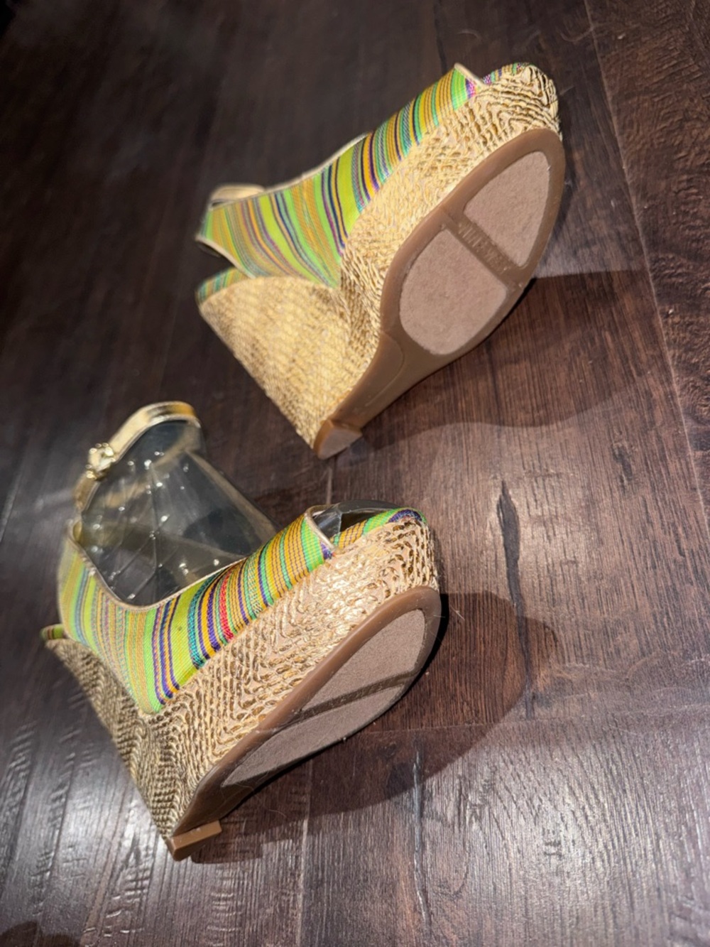 Nine West Multicolor Striped Raffia Wedge Sandals - Picture 5 of 5